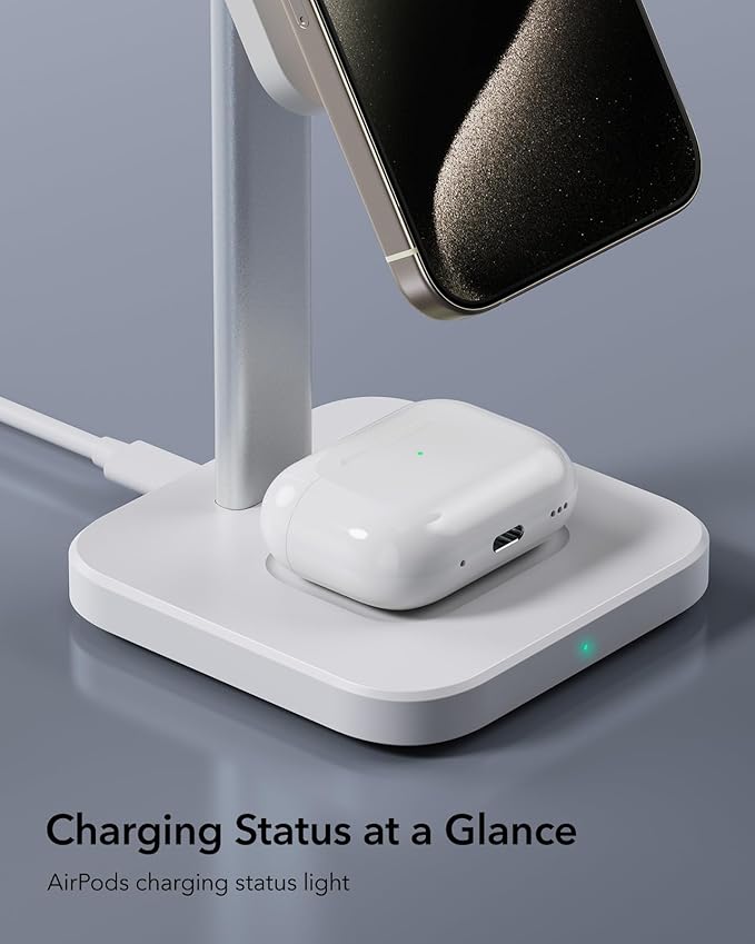 ESR 2 in 1 Charging Station for Apple, MagSafe Charger Stand for iPhone [Certified], Magsafe Charging Station for Multiple Devices iPhone 17/16/15/14/13/12, Apple Watch, & AirPods, White