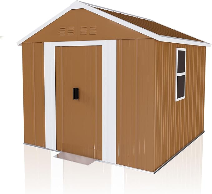 6x4 FT Outdoor Storage Shed, Metal Tool Storage with Updated Frame Structure, Vertical Outside Storage Building, Ventilation, Sloped Roof, Metal Garden Shed for Backyard, Lawn, Patio (6x4 FT)