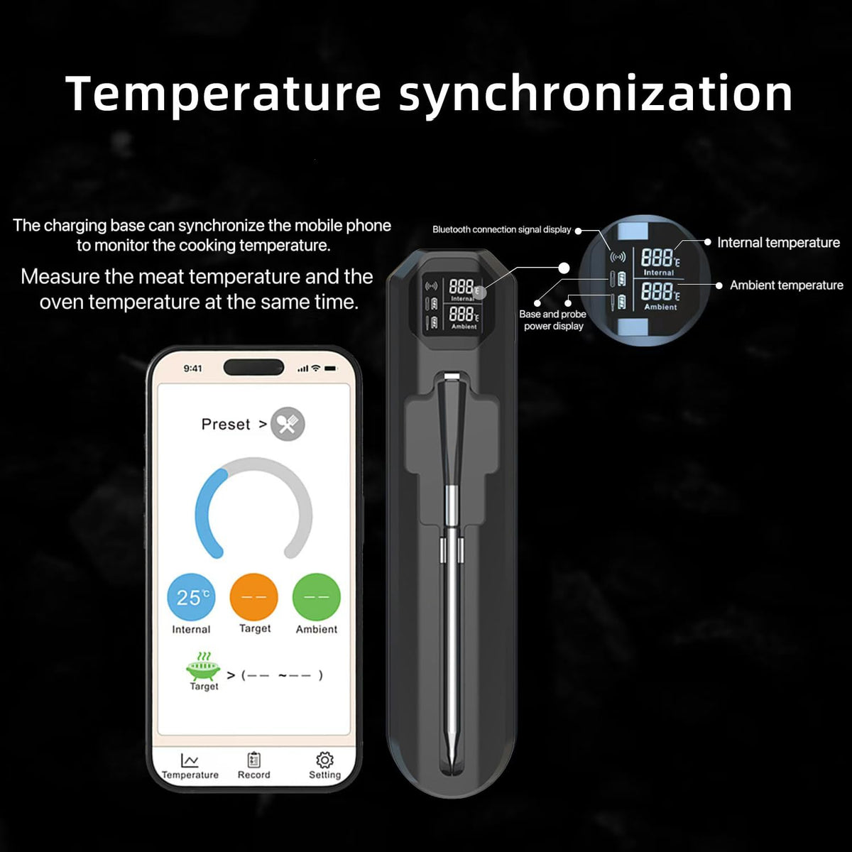 Wireless Bluetooth Meat Thermometer, 820ft Range, VA HD Digital Display, Instant Read, Waterproof Probe for Grilling, Oven, Air Fryer, Smoker, Turkey, Steak, Kitchen Cooking