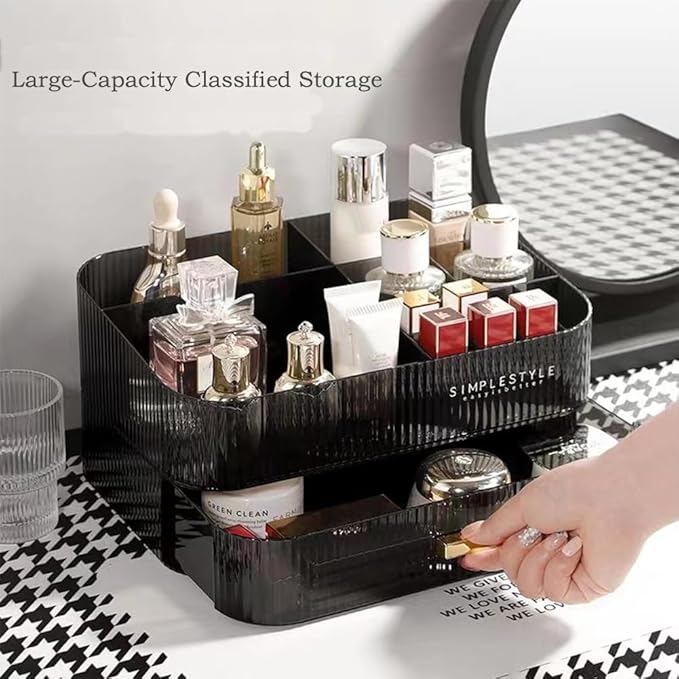 MIUOPUR Stackable Makeup Organizer Drawers, Bathroom Vanity Organizers and Storage, Ideal for Desk and Dresser Countertops, Great for Cosmetics, skincare, Lipsticks, Nail Care -Black