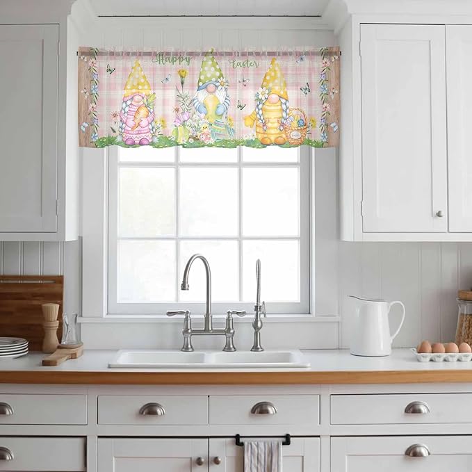 Happy Easter Sheer Valances for Windows 54"x18", Light Filtering Kitchen