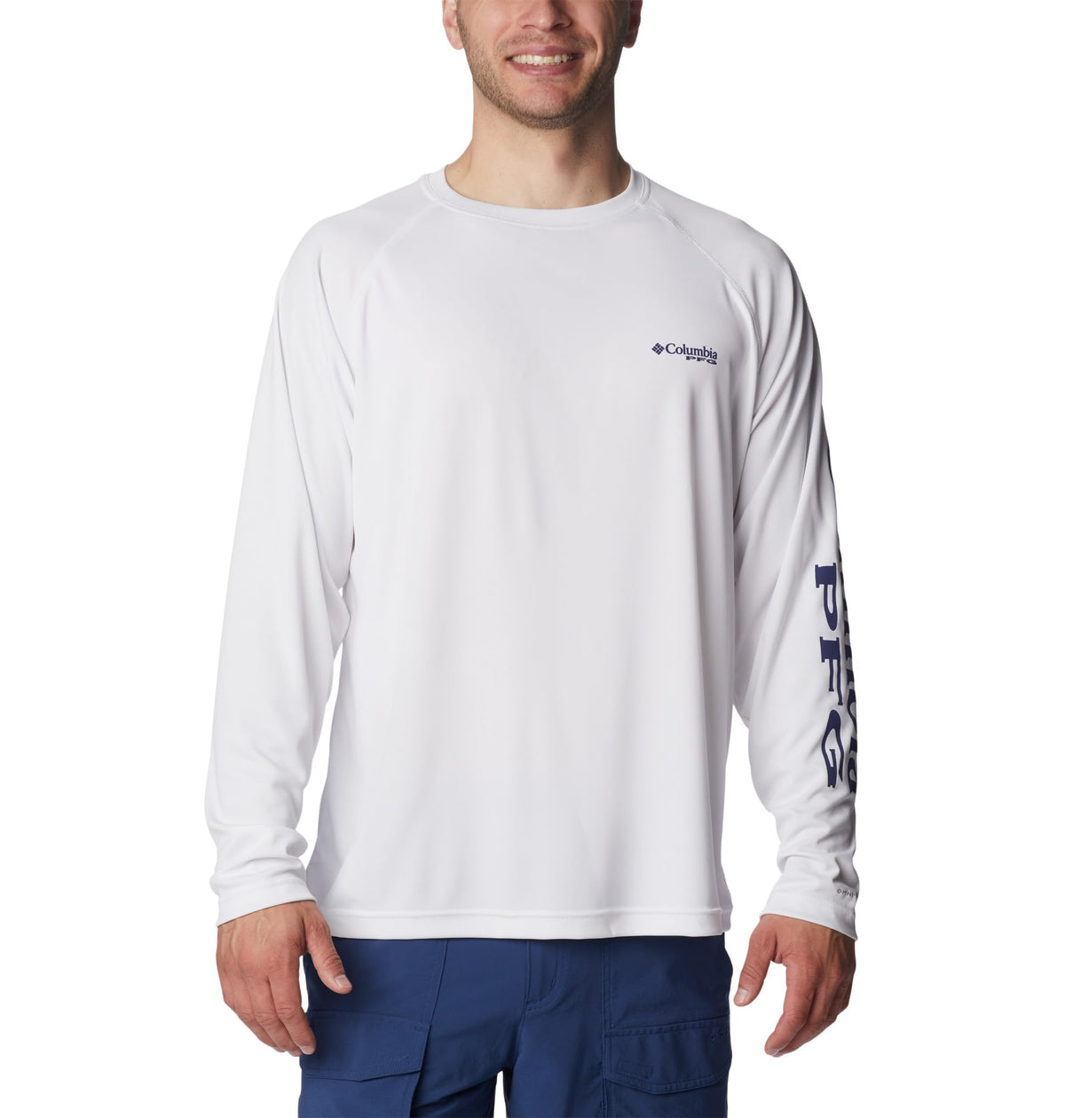 Columbia Men's PFG Terminal Tackle Long Sleeve Fishing Shirt, White/Nightshade Logo, 4X