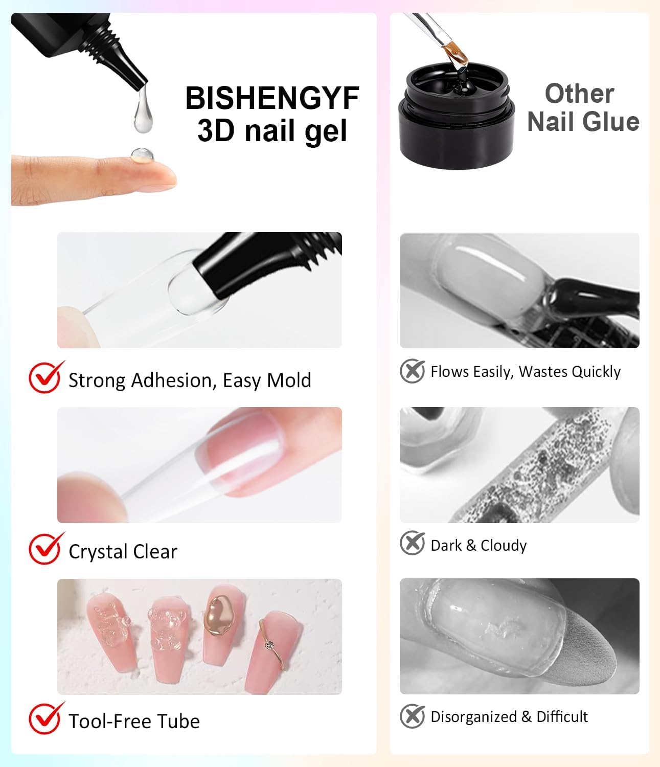 White Chrome Nail Powder - 15g No Wipe 3D Nail Gel Pink Pearl Nail Chrome Powder Non-Sticky Clear 3D Sculpting Gel Hard Gel Carving Gel for Nail Art Home DIY