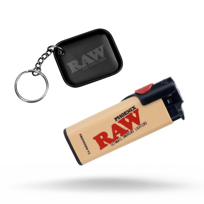 RAW Phoenix Classic Lighter - Refillable with Built-in Poker - Wind-Resistant - No Gas or Fuel Included + Exclusive for ESD Mini Black Rolling Tray Keychain - No Gas Included