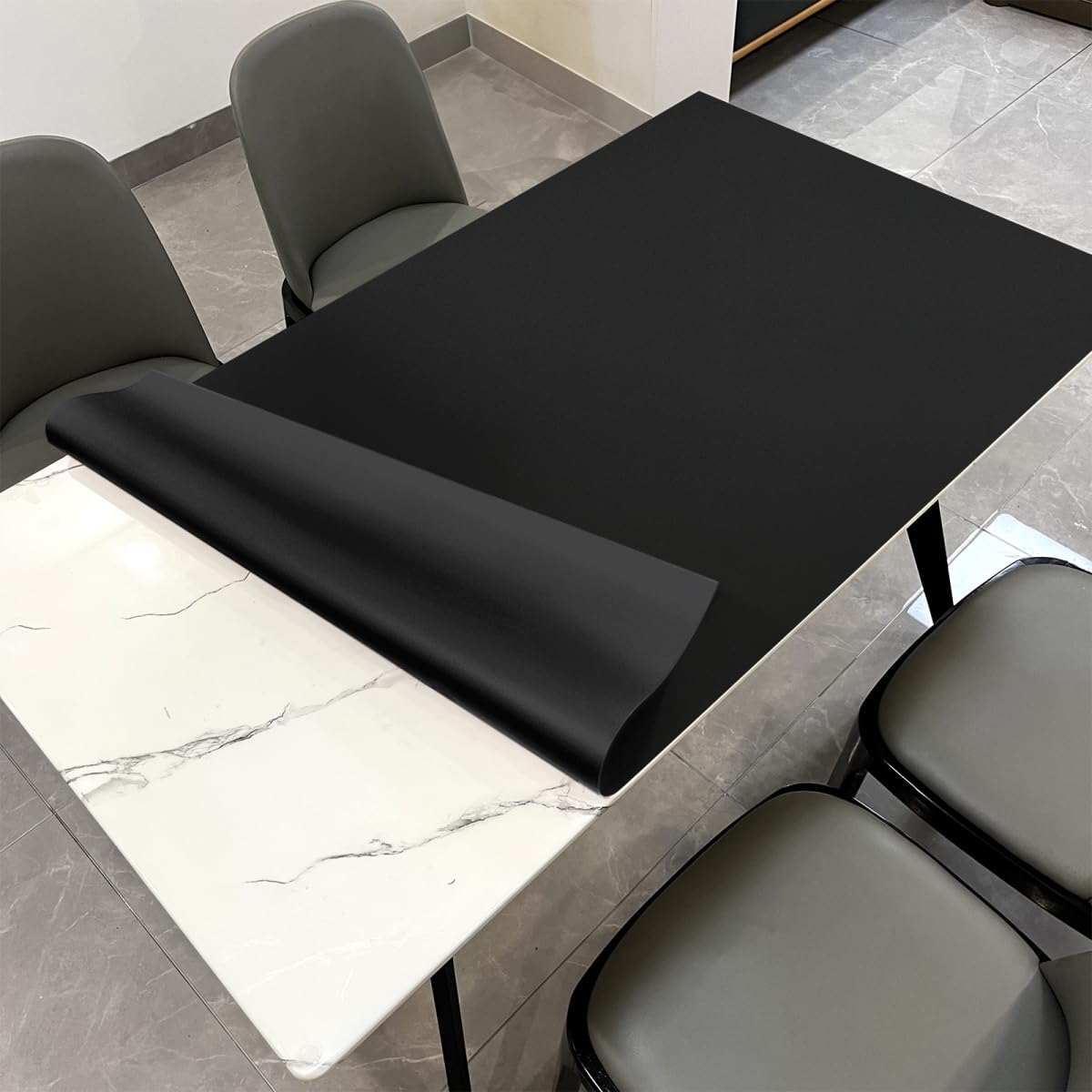Zinkooat Faux Leather Table Cover,1.8mm Thick,30x60 Inch Desk Cover,Large Desk Mat,Table Protector,Table Cover Protector,Craft Mats to Protect Table(Black+Black,30x60)