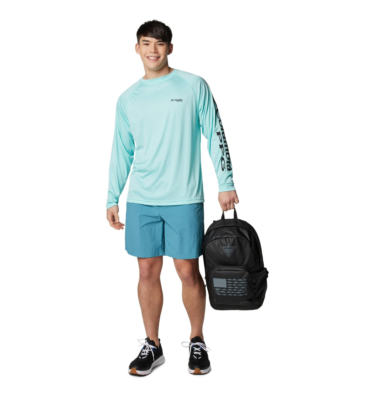 Columbia Men's PFG Terminal Tackle Long Sleeve Fishing Shirt, Gulf Stream/Black Logo, Medium