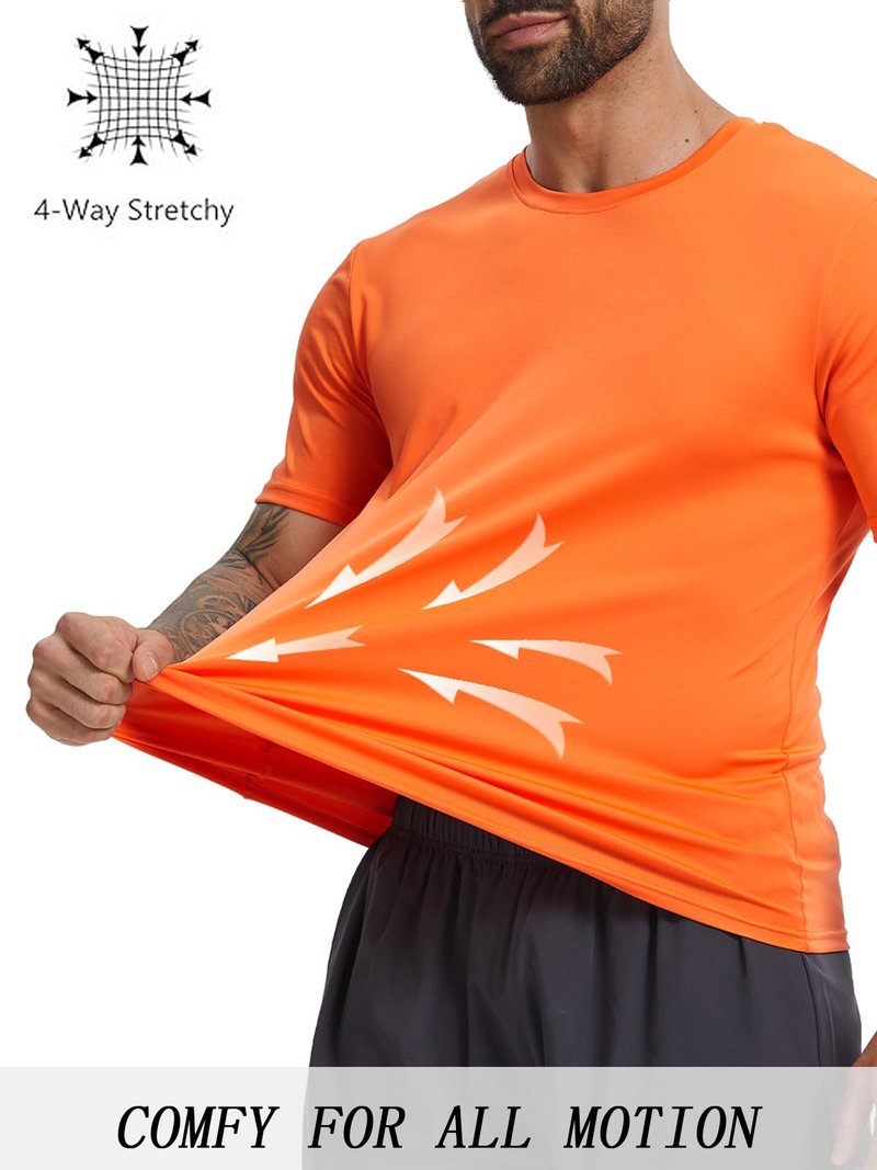 KINGFEN Men's Short Sleeve Cool Comfort UV Protection Shirt Quick Dry Moisture Wicking Soft Crew Neck Sports T-Shirt for Running Orange XXL