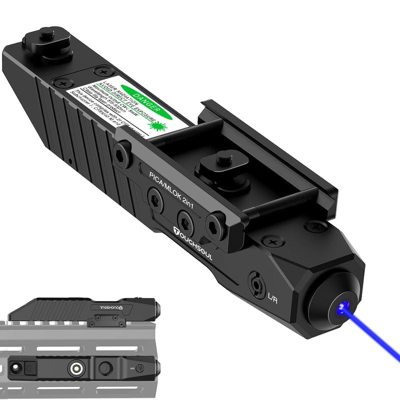 TOUGHSOUL Rifle Green Blue Red Laser Sight Compatible with M-Lok Picatinny Rail, Rechargeable Low-Profile Tactical Rifle Laser Sight with Strobe Function