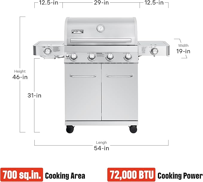 Monument Grills Larger 4-Burner Propane Gas Grills Stainless Steel Cabinet Style with Accessory Kit(5 items), Outdoor Use