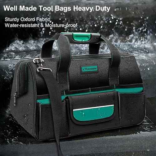 Tool Bag Heavy Duty 16.5-Inch with 16 Pockets Portable Handle Adjustable Shoulder Strap Waterproof Wide Mouth Tools Storage Organizer Carry Tote Box for Craftsman Electrician Mechanic (16.5-Inch)