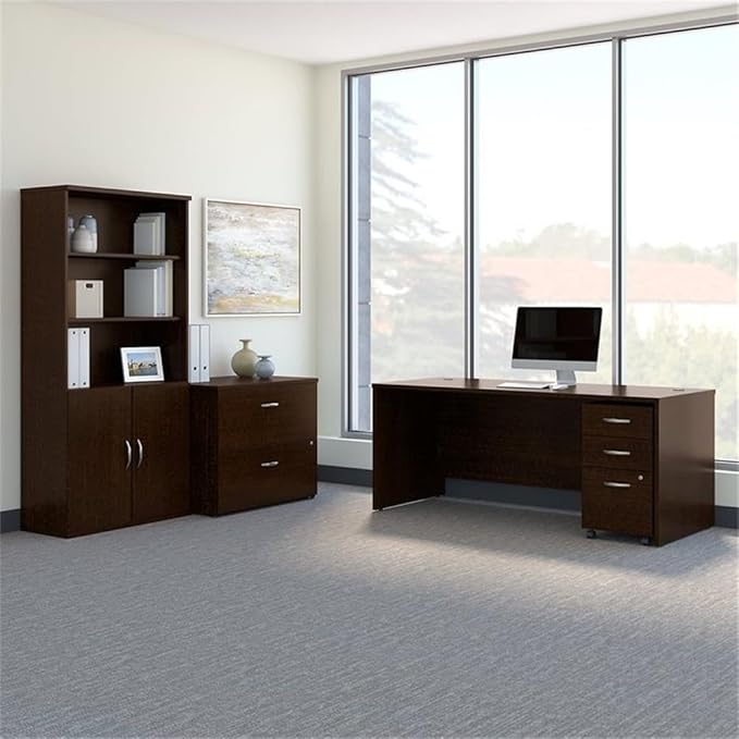 Bush Business Furniture Series C 72W Office Desk with Bookcase and File Cabinets in Mocha Cherry