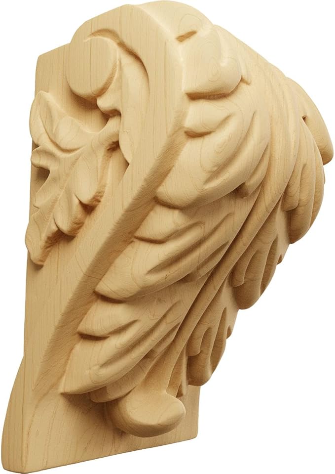 Ekena Millwork CORW03X03X05BAAL Medium Acanthus Leaf Block Wood Corbels, 3 1/4"W x 2 3/4"D x 5"H, Alder