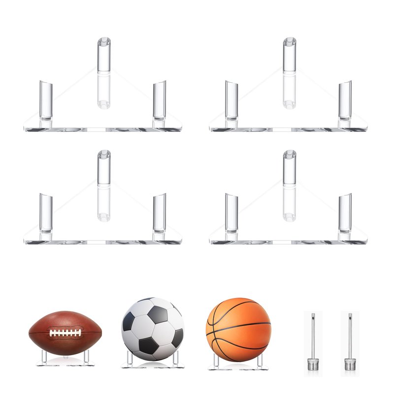 HENJAER Basketball Stand,4-Pack Anti-Slip Acrylic Ball Holder,Tabletop/Shelf Storage for Football Soccer Volleyball Rugby