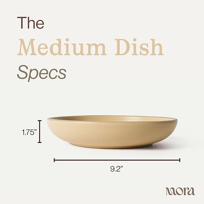 MORA Medium Dishes Set of 4, 30oz Ceramic Pottery Pasta Plate/Wide Bowls - Microwave, Oven and Dishwasher Safe - Merrigold