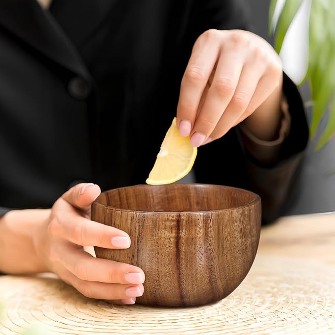 STOBOK Wooden Salad Bowl Wooden Snack Serving Bowl Round Container for Food, Fruits, Salads and Tableware Decoration for Home Kitchen Supplies, 11X6CM