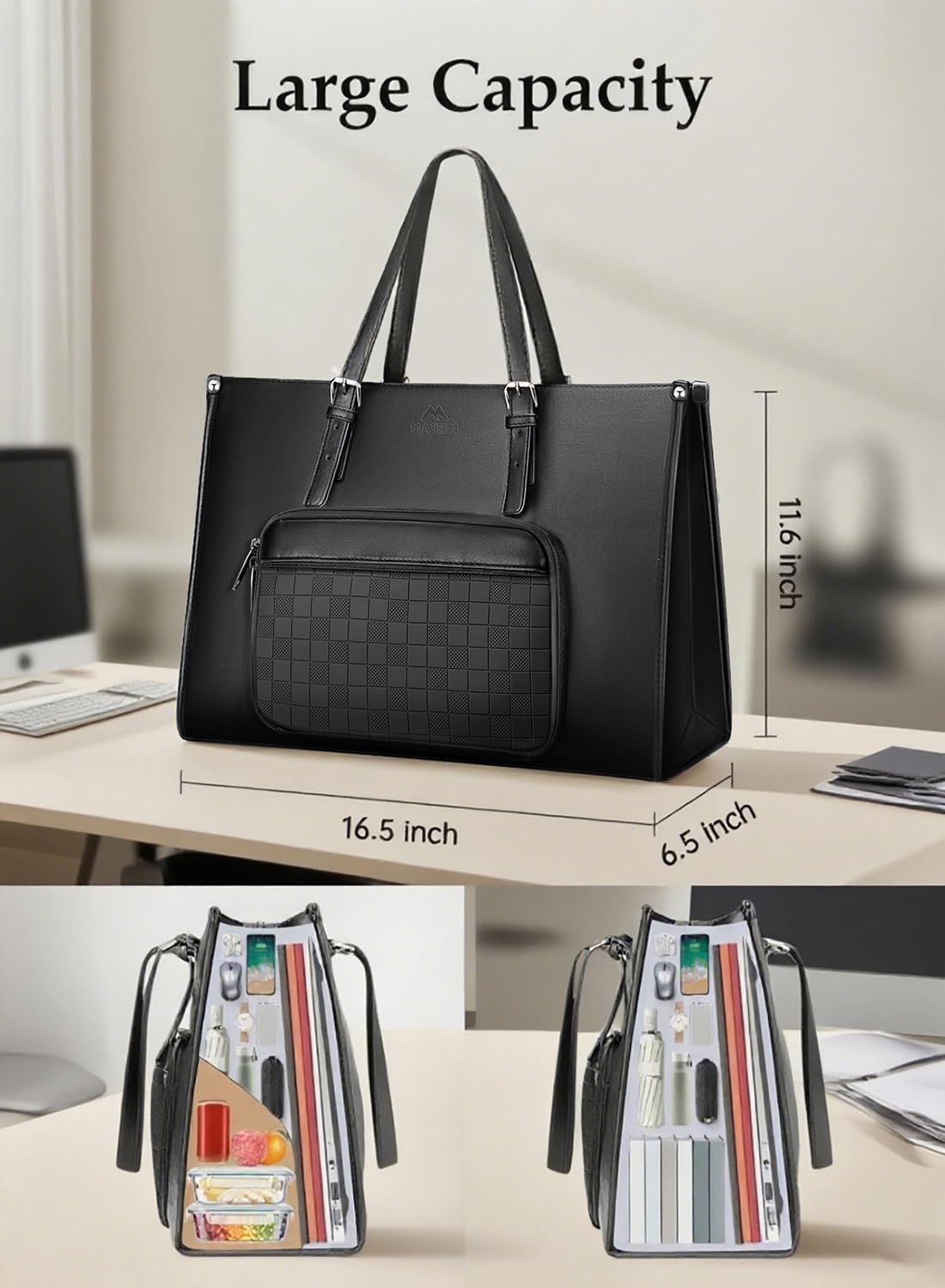 MATEIN 15.6 Inch Laptop Tote Bag with Insulated Lunch Compartment for Women