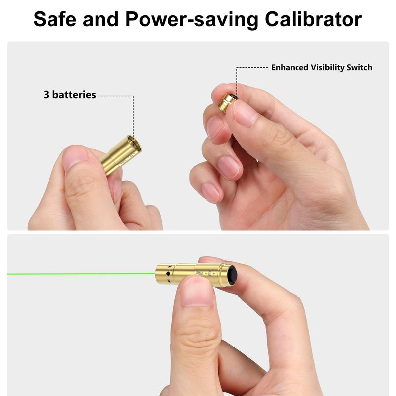 Feyachi Switch Bore Sight 9mm Green-Dot Laser Zeroing Bore Sighter Pistol Laser Boresighter with 3 Sets of Batteries