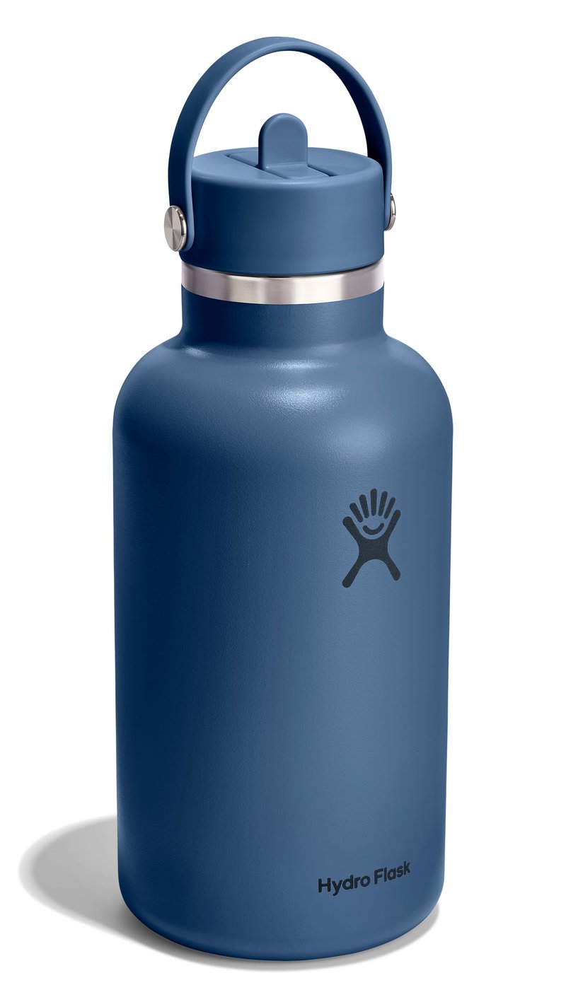 Hydro Flask Water Bottle - Insulated Stainless Steel - Wide Straw Lid, Non Spill, Leakproof in 64 Oz Harbor Blue