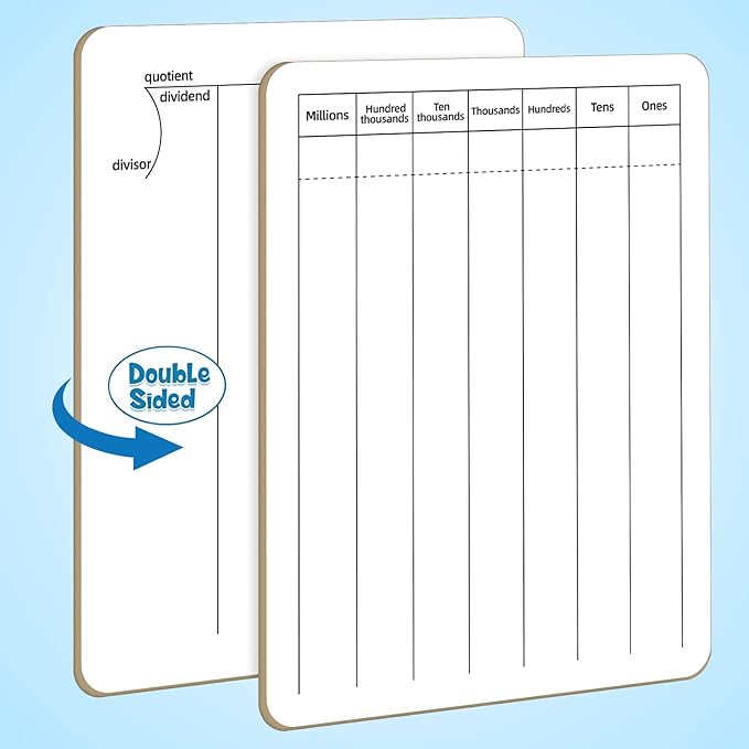 Math Manipulatives White Board for Students - Small White Board Dry Erase - Ideal for Classroom and Home Use - Long Division Double-Sided Dry Erase Board - 9x12 Inches