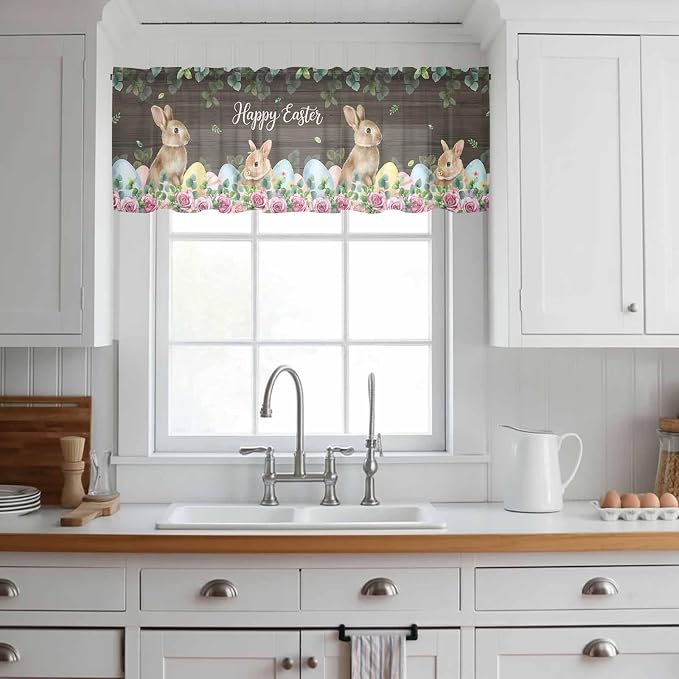 Easter Sheer Valances for Windows 60"x18", Light Filtering Kitchen Curtains