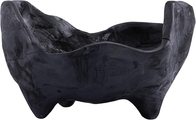 DN DECONATION Oak Wood Black Decorative Bowl-9.25x5.51 Inch Small Bowl for Entryway Key, Fruit, Candy with feet, Boho Farmhouse Home Decor for Dining Room, Coffee Table Centerpiece