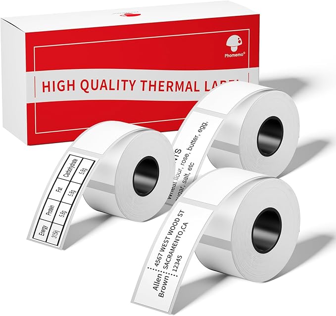 [3x130 pcs] Phomemo Address Labels, 3 Rolls 0.98''x2.64'' (25x67mm) M110 M100 M220 M221 M120 M200 Label, White, 130 Labels/Roll, All-Purpose Adhesive Thermal Phomemo Original