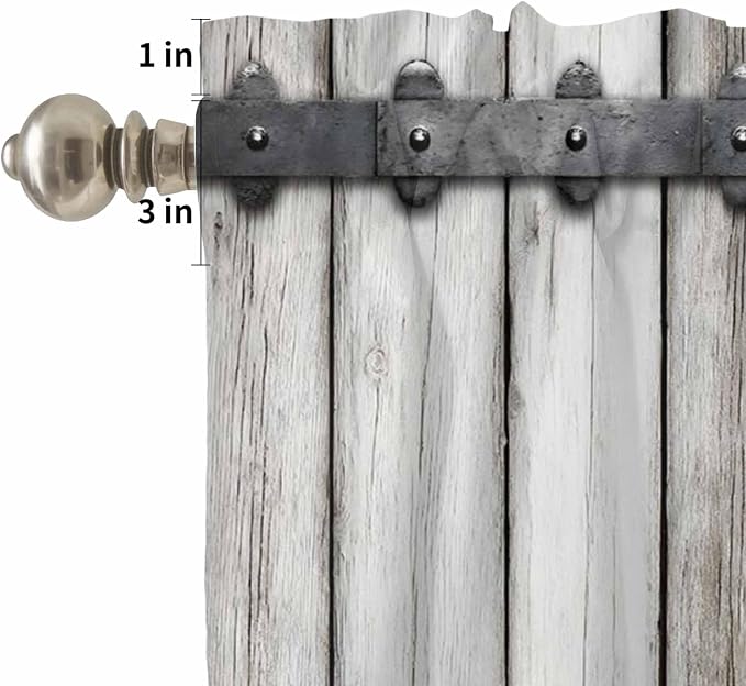 Farmhouse Rustic Kitchen Curtain Set, Vintage Country Wooden Grain Window