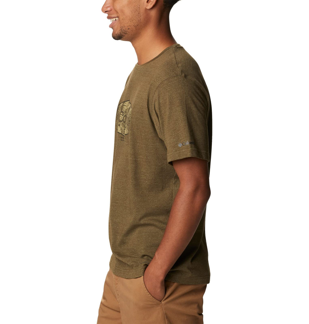 Columbia Men's Thistletown Hills Graphic Short Sleeve, Olive Green Heather/Wanderland Graphic, 3X Big