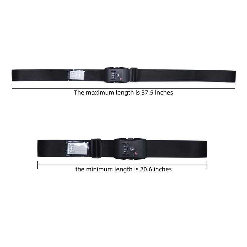 Heavy Duty Luggage Straps TSA Approved with Combination Lock Adjustable Travel Belt for Suitcases (Black)