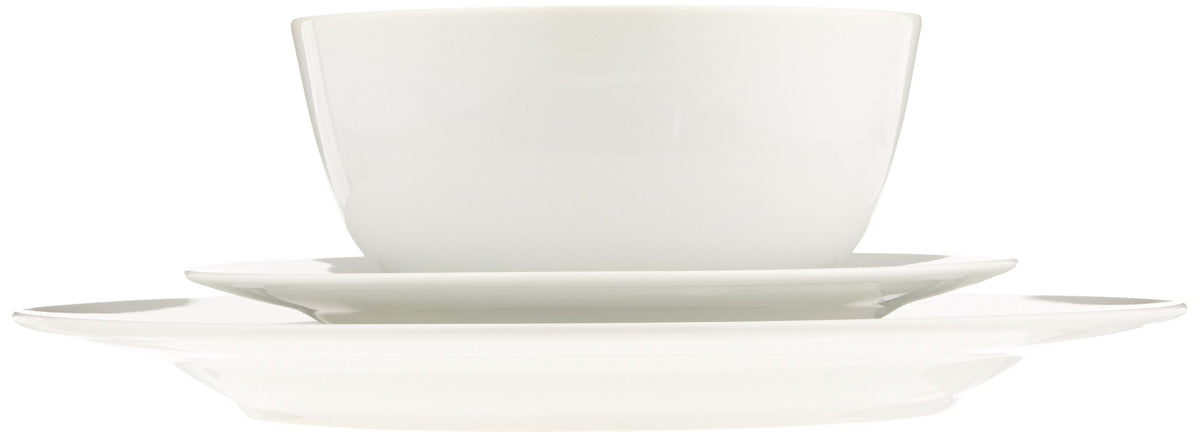 Amazon Basics Porcelain Dinnerware Set, Microwave and Dishwasher Safe, Service for 6, 18-Piece, Plates, Bowls, White