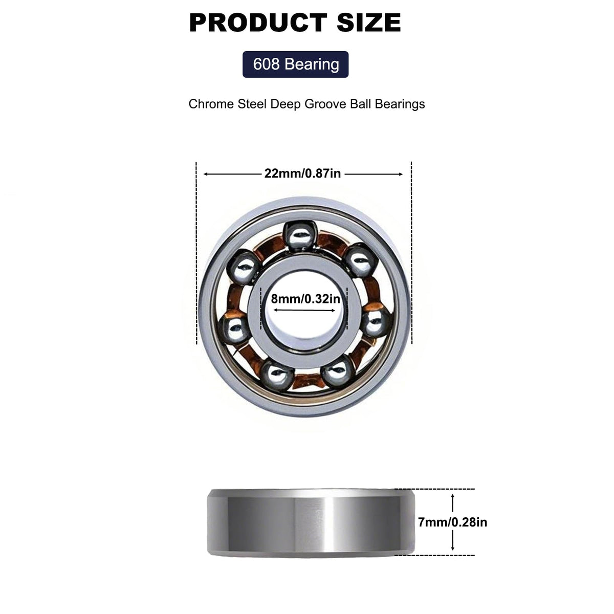 20 Pcs 608 Ball Bearings –High Precision Rating Fidget Spinner Bearing Miniature Deep Groove Ball Bearings (8mm x 22mm x 7mm)