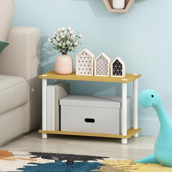 Furinno Turn-N 2-Tier No Tools Tube Shelf/End Table, Single, Beech/White (Pack of 4)