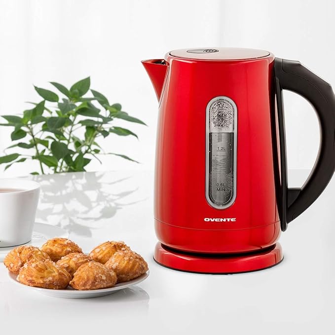 OVENTE Stainless Steel Electric Kettle with 5 Preset Settings, Red KS58R