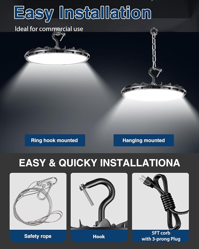 UFO LED High Bay Light, 100W High Bay LED Shop Lights for Warehouse Workshop, 11,000LM, 5000K Daylight, 10 Pack Highbay LED Shop Lights Plug & Play IP65 Waterproof, UL