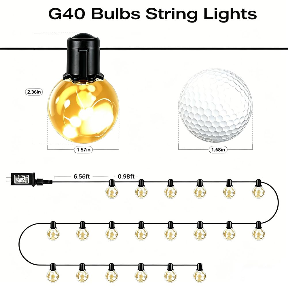 KepStars Outdoor String Lights Plug in, 25ft 20 LED Bulbs Hanging Patio Lights Dimmable with Timer & Remote, Globe Bulb Shatterproof & Waterproof for Outdoor Indoor Backyard Balcony Decor - Warm White