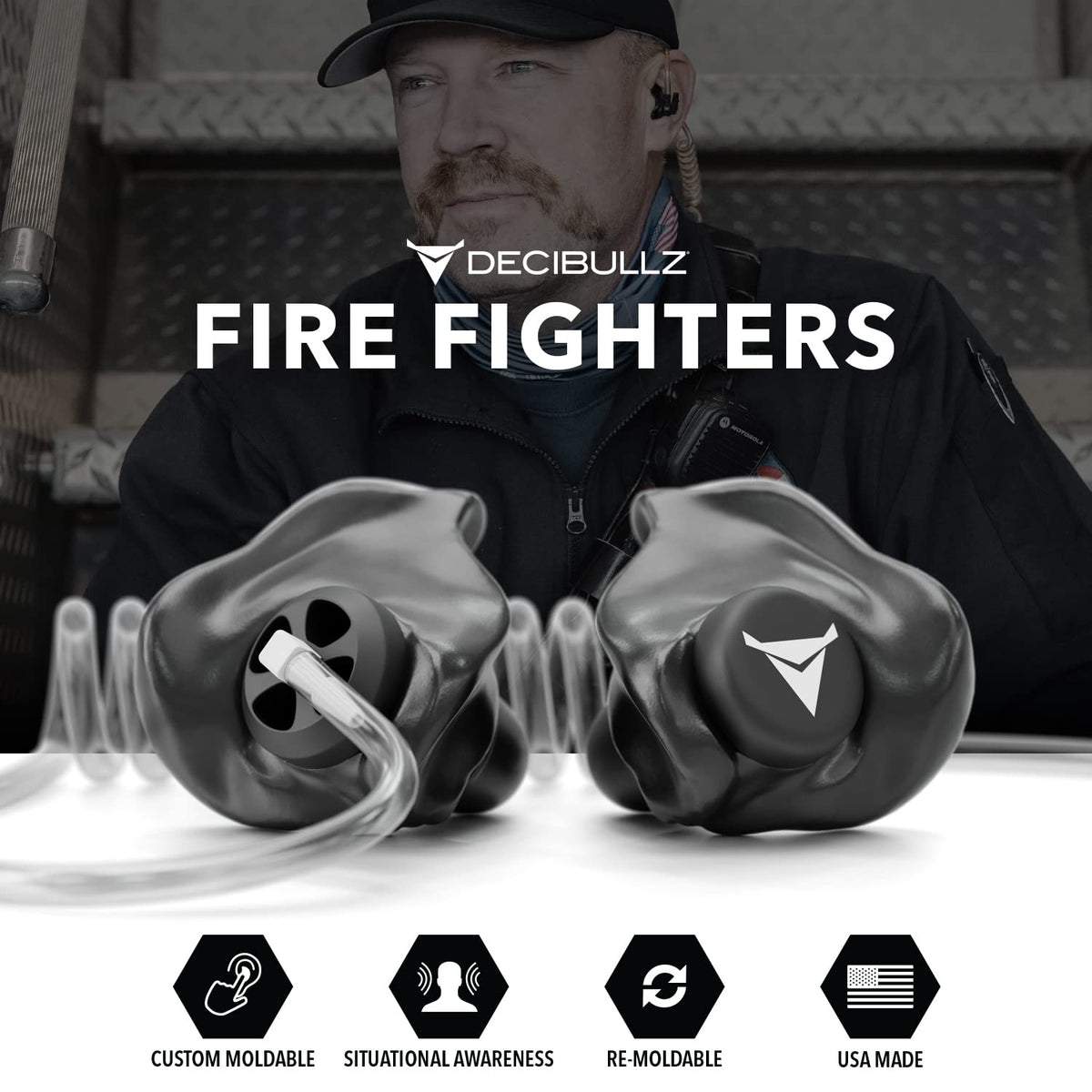 Decibullz Custom Moulded Security Two-Way Radio Surveillance Earpiece Set, Thermo-Fit Designed for Clear Acoustic Tube Radios | Model: +Awareness
