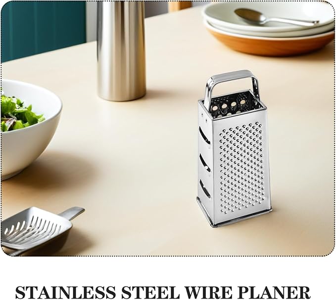 Ciieeo Multifunctional 4-Sides Box Grater Stainless Steel Kitchen Gadget for Cheese Vegetable Fruit Grating and Slicing with Comfortable Grip Compact 9.64X4.17X3.14 Inch
