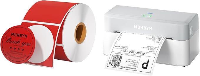 2 Inch Red Round Thermal Labels+RW403B Bluetooth Shipping Label Printer