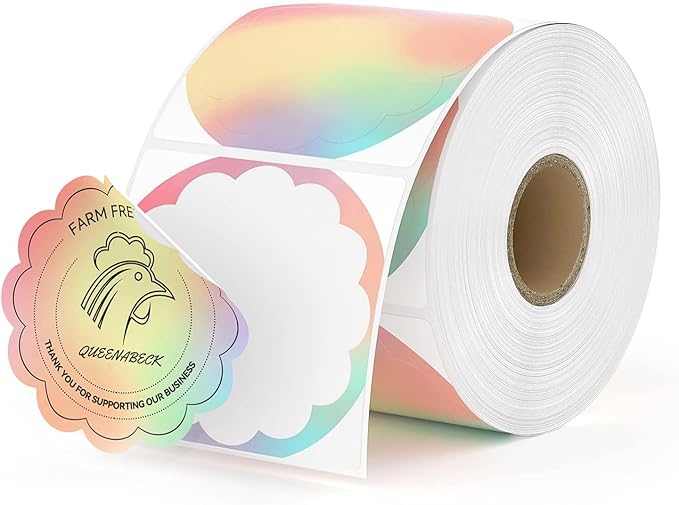 MUNBYN Flower Thermal Labels, 2.25" Rainbow Color Circle Thermal Stickers for DIY Business Logo, Small Business, 500 Sheets/1 Roll