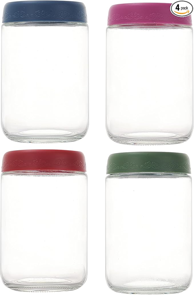 18 OZ 4Pack, Overnight Oats Jars with Lids, Glass Meal Prep Containers, Airtight Mason Jars for Breakfast, Yogurt Parfait, Salad & Smoothies, Leakproof and Reusable Food Storage Jars(4-1)