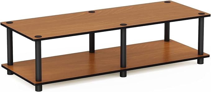 Furinno JUST TV Stand, 2-Tier Wide Entertainment Center with Open Shelf, No Tools TV Console for TV up to 46 Inch with Tubes, for Living Room, Bedroom, Light Cherry