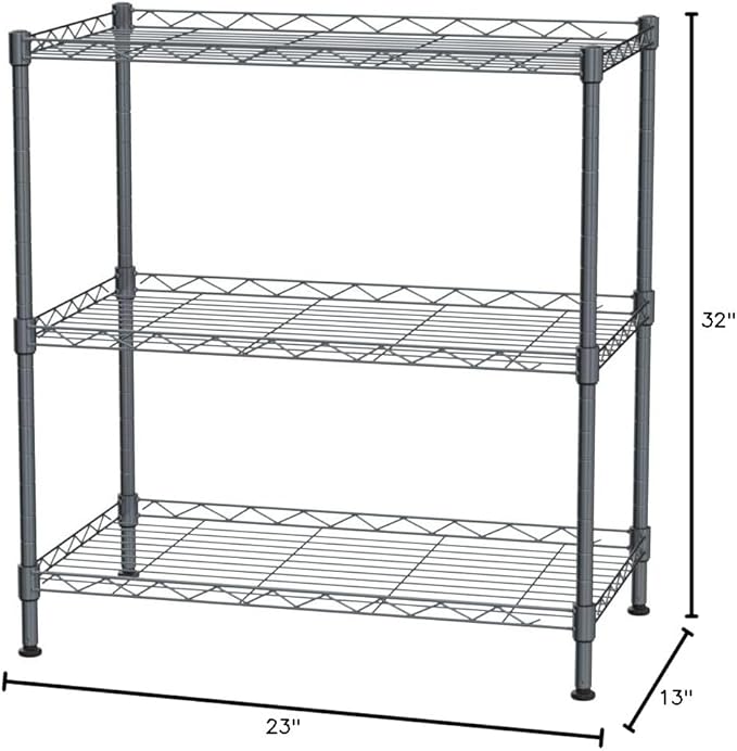 WEI WEI GLOBAL 3-Tier Metal Wire Shelving Unit, Adjustable Utility Storage Standing Rack Organizer Cabinet for Garage Laundry Bathroom Kitchen Closet - 23" L x 13" W x 32" H, Black