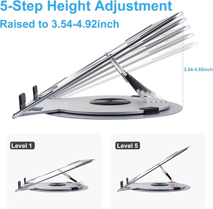 MOSISO Laptop Stand for Desk, Adjustable Aluminum Alloy Computer Stand with 360 Degree Rotating Base, Ergonomic Keyboard Riser Kickstand for Collaborative Work, Compatible with All Laptops, Silver