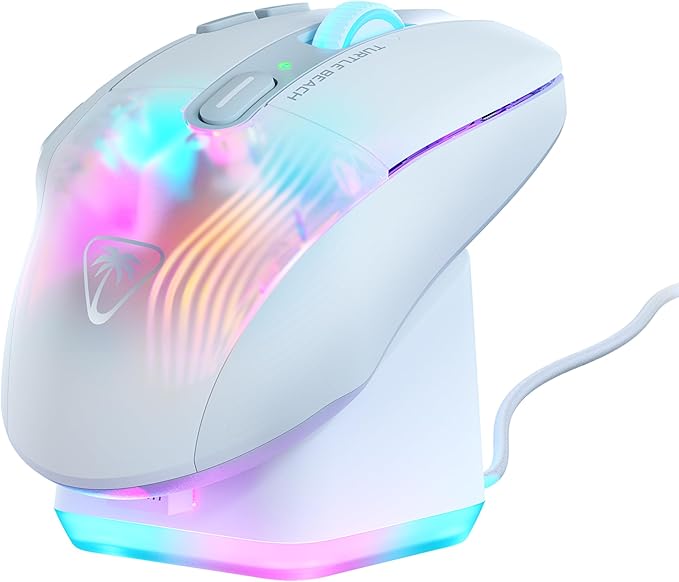 Turtle Beach Kone XP Air Wireless RGB Gaming Mouse, 19000 DPI Optical Sensor, 100-hour Rechargeable Battery & Charging Dock, 29 Programmable Inputs, Ergonomic Design, Bluetooth, 4D Wheel – White