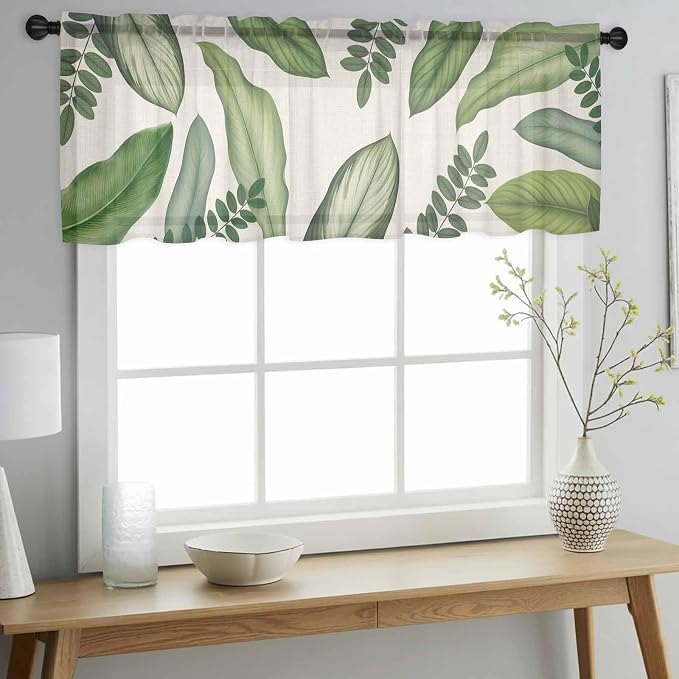 Summer Palm Leaf Sheer Valance Curtains