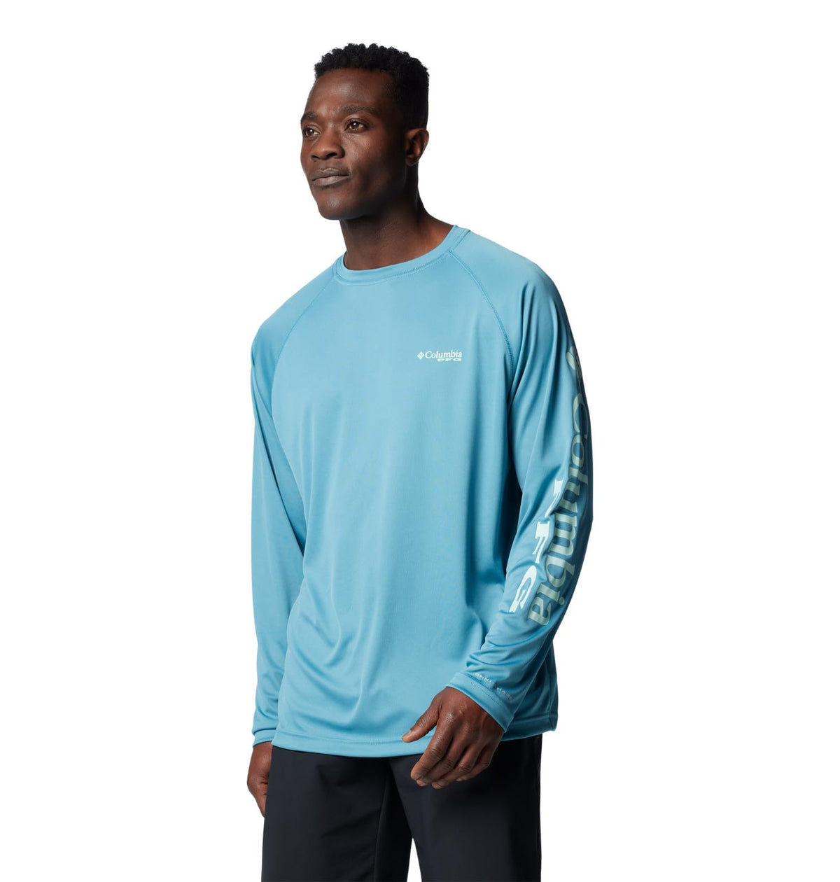 Columbia Men's Terminal Tackle Long Sleeve Fishing Shirt, Canyon Blue/ICY Morn Logo, Small