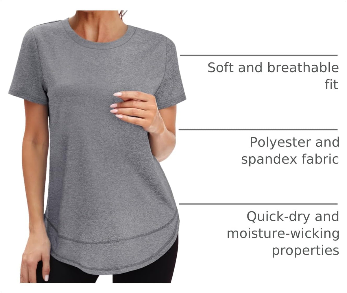 Oversized Tshirts for Women Dry Fit Plus Size Spring Clothes Summer Athletic Tops Workout Shirts Crewneck Grey 3XL