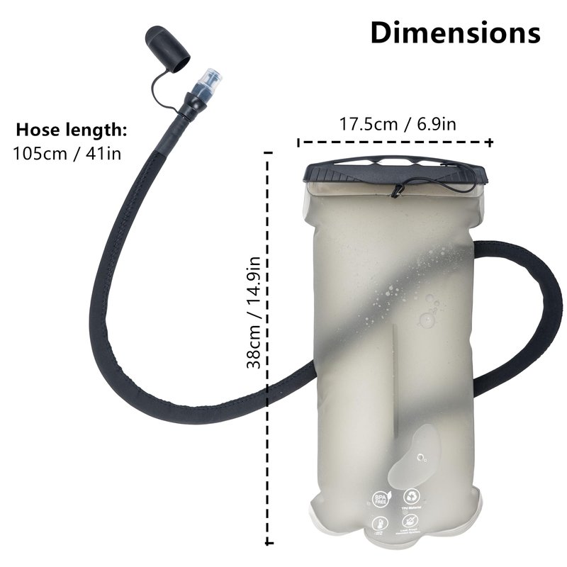 GLANC Hydration Bladder - 2L Water Bladder with Cleaning Kit for Outdoor Hiking Backpack, BPA Free Leakproof Water Reservoir for Hydration Pack, Insulated Hose & High Flow Bite Valve, Light Gray