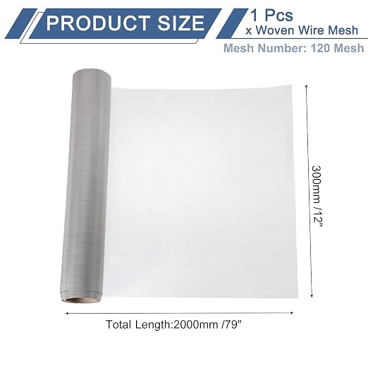 uxcell 120 Mesh 79" x 12" Woven Wire Mesh, 304 Stainless Steel Air Vent Filter