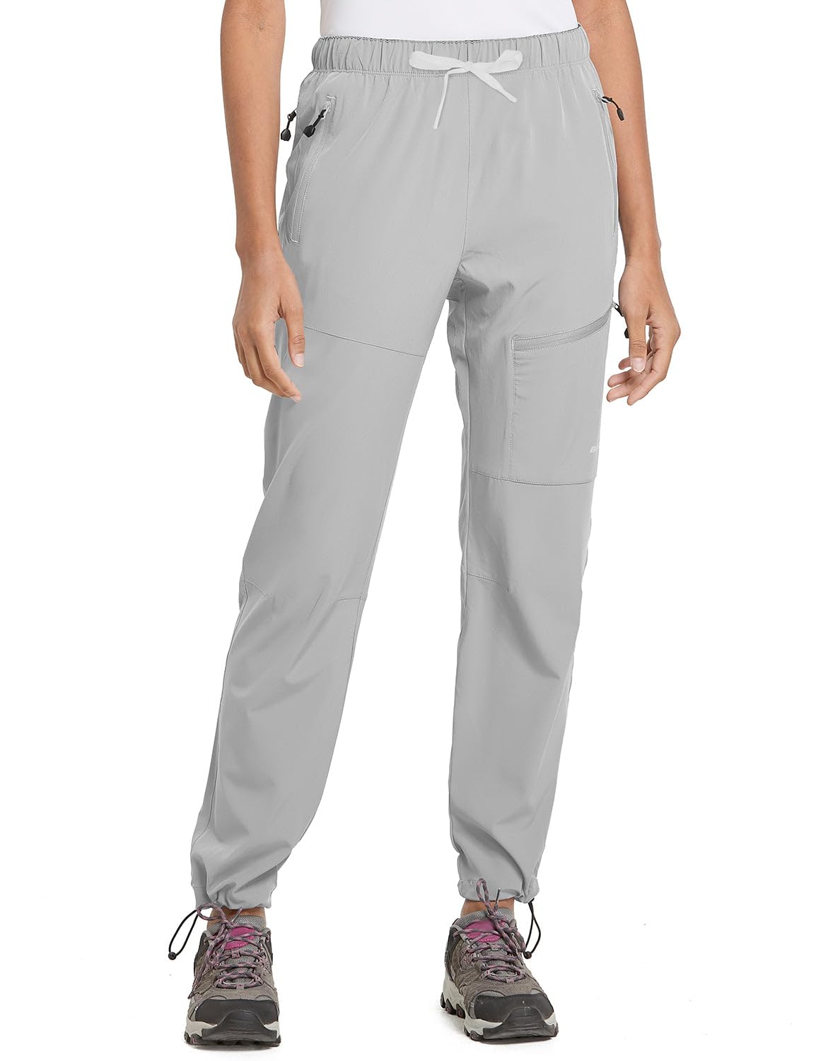 baleaf Women's Hiking Pants Quick Dry Lightweight Water Resistant Stretch Cargo Pants with Zipper Pockets Travel Camping 29''-Glacier Gray 2XL